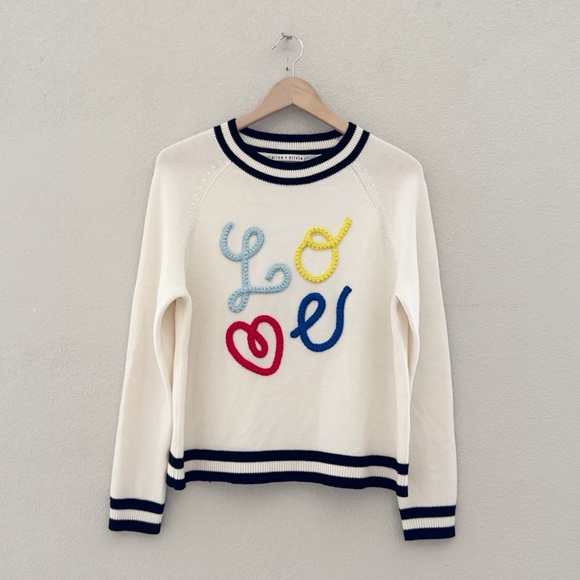 Alice + Olivia Albina LOVE Sweater RARE HTF Pullover Crew Wool Classic Novelty S - Picture 5 of 15